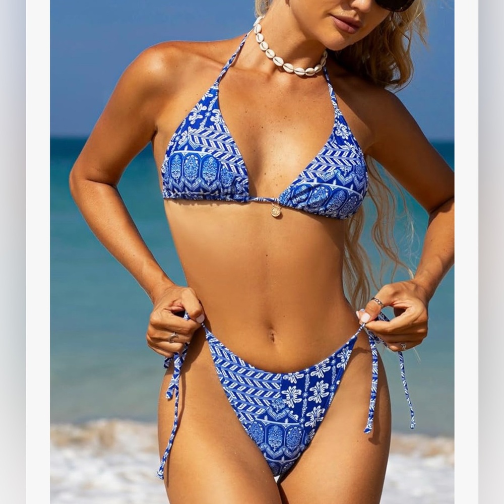 Blue Patterned Bikini Set - image 4